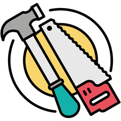 Carpenter Icon. Hammer Tool Building Symbol. Line Filled Icon Vector Stock 