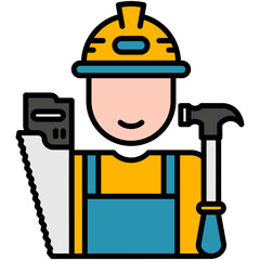 Carpenter Icon. Man With Hammer Symbol. Line Filled Icon Vector Stock 