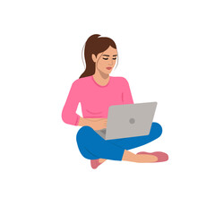 Women sitting and working online with grey laptop