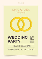 Modern wedding invitation with cute engagement rings, vector illustration 