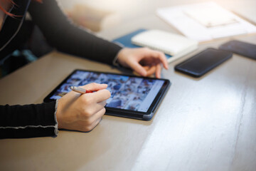 Ecommerce, small business and woman using tablet taking sales orders with customers. Customer service on tablet computer online shopping success and contact us for delivery