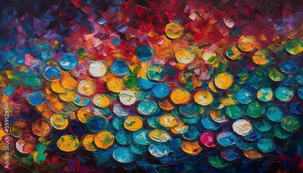 Poster shiny circle pattern illuminated with vibrant colors generated by ai