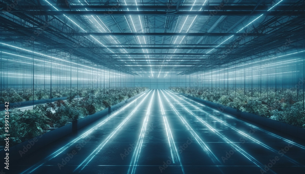 Poster bright futuristic cityscape glows in digitally generated image generated by ai