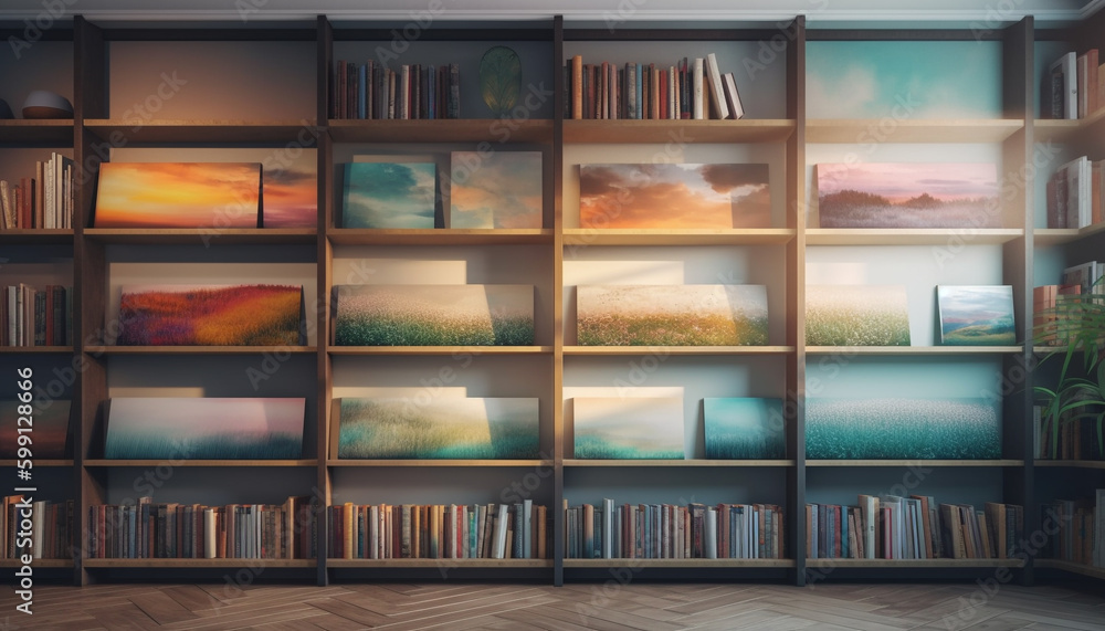Poster a large collection of textbooks on bookshelf generated by ai