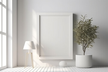 white room with a white chair and a plant. Generative Ai