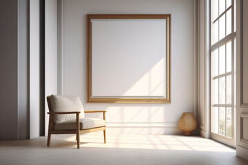 Fototapeta premium minimalist home interior design. white room with a large window and a chair. Generative Ai