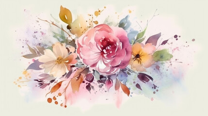 watercolor pink and yellow flowers. Generative Ai