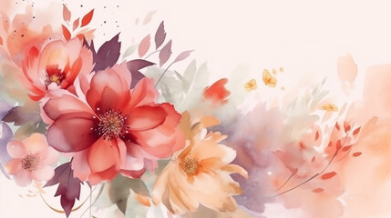 Naklejka premium watercolor flowers leaves on white background. Generative Ai