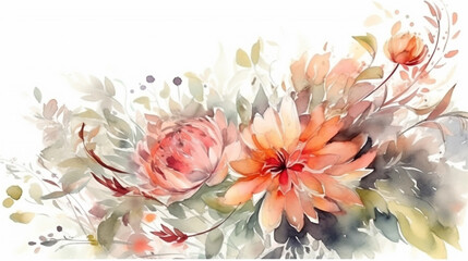 watercolor flowers on a white background. Generative Ai