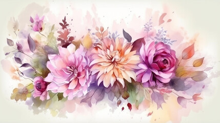 bouquet of watercolor flowers. Generative Ai