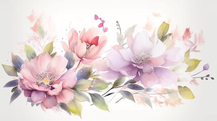 Fototapeta na wymiar watercolor flowers on a white background. Generative Ai