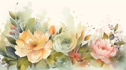 watercolor bouquet of flowers. Generative Ai