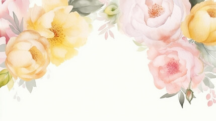 watercolor floral border with pink and yellow flowers. Generative Ai