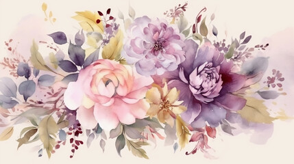 watercolor painting of flowers on a white background. Generative Ai
