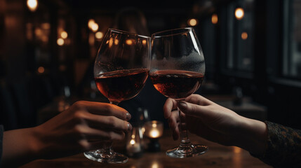 two people are holding wine glasses and toasting. Generative Ai