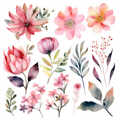 watercolor flowers set. Generative Ai