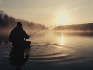 Fishing for Fun: Recreational Sport Fishing on a River for sport fishing, generative ai