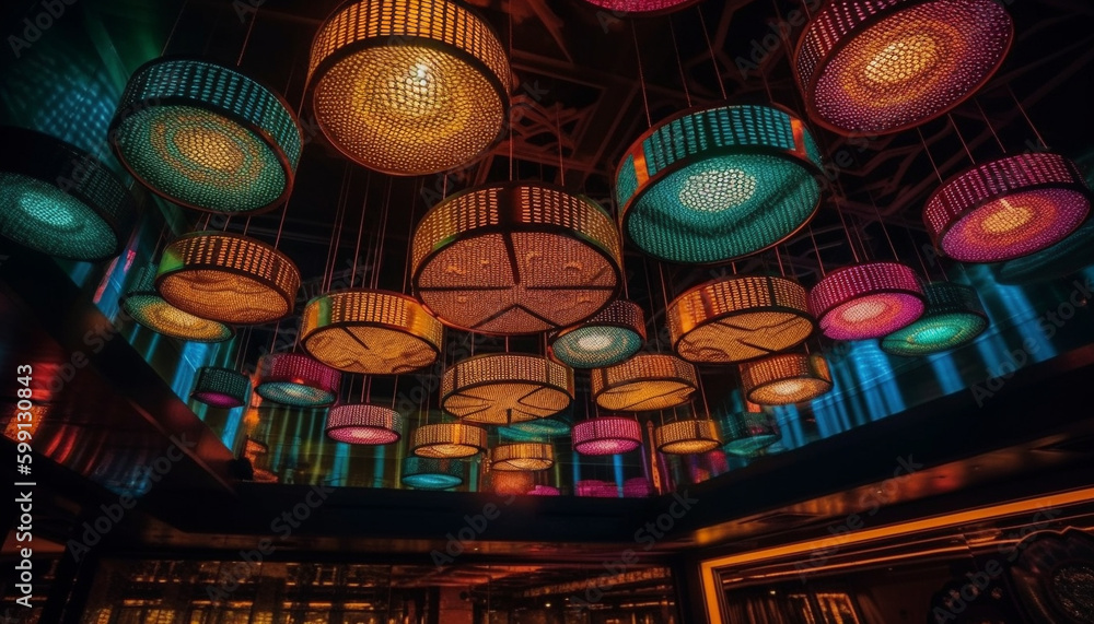 Sticker Glowing lanterns illuminate modern nightclub architecture indoors generated by AI