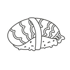 doodle sushi roll with sesame, japanese food. Sushi roll cartoon style icon. isolated on white background. Vector cartoon sushi. logo, icon. Hand draw style sushi rolls. asian food