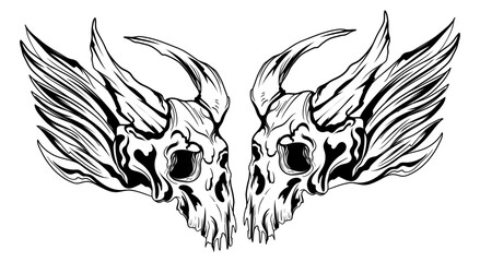 tattoo and t shirt design black and white hand drawn goat skull engraving ornament