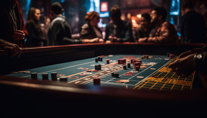 Men and women playing casino games at night generated by AI