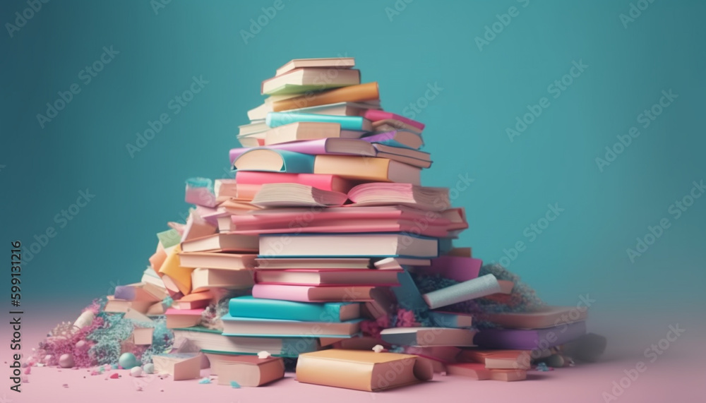 Poster a large stack of books for learning generated by ai