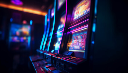 Naklejka premium Glowing casino table, risk and luck motion generated by AI