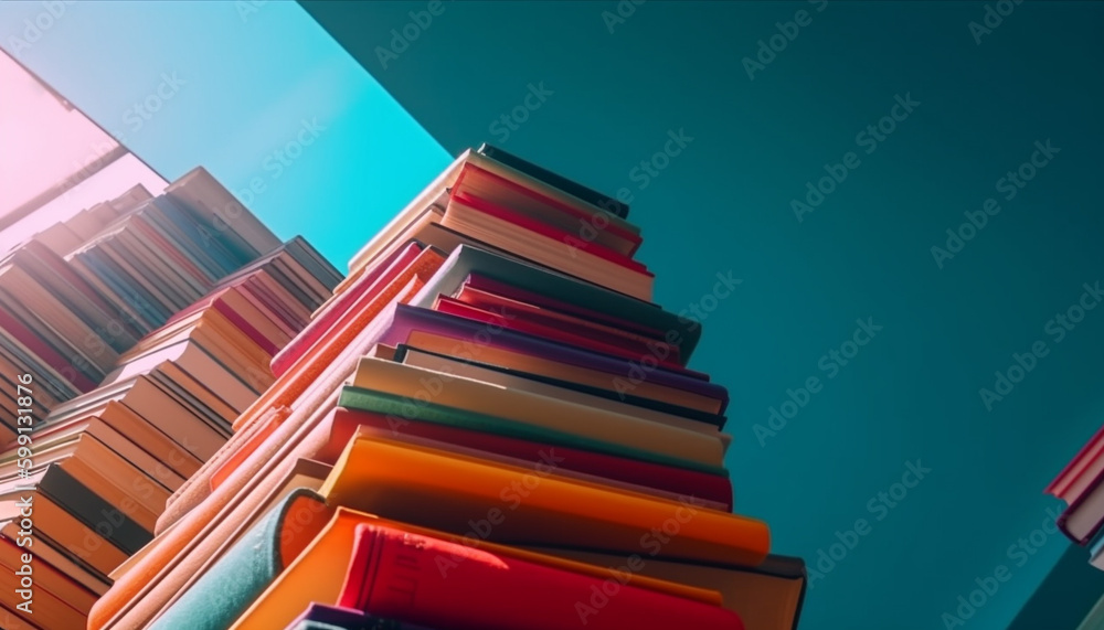 Poster a large collection of textbooks in a bookstore generated by ai