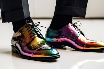 White Backdrop Entrepreneur Rainbow Colored Shoes And Copyspace Generative AI