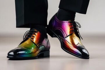 White Background Businessman Rainbow Colored Shoes And Copyspace Generative AI
