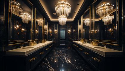 Luxury domestic bathroom with modern marble decor generated by AI - obrazy, fototapety, plakaty