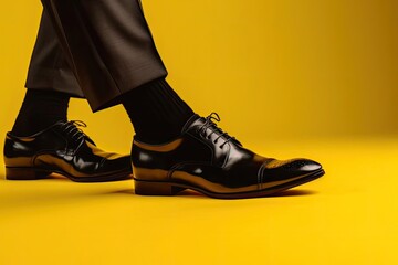 Yellow Backdrop With Entrepreneur Shoes And Copyspace Generative AI