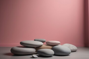 Fototapeta na wymiar A beautiful pink background, empty space for product presentation or copy space with stones, soothing pastel pink color. Generative AI.