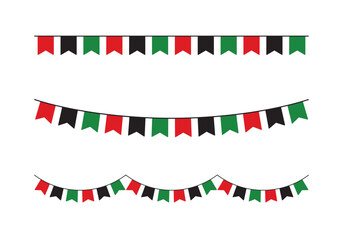 Obraz premium Red, black and green colored party bunting as the colors of the Pan-African flag. For Juneteenth and Black History Month. Flat vector illustration.