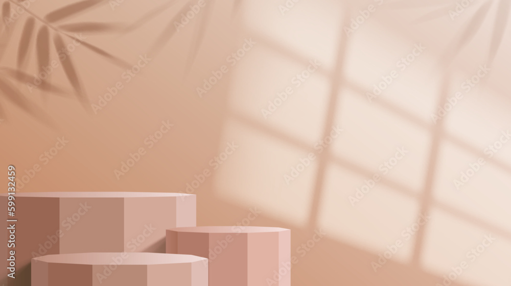 Wall mural beige podium mockup, realistic vector background with cylindrical platforms or pedestals for product