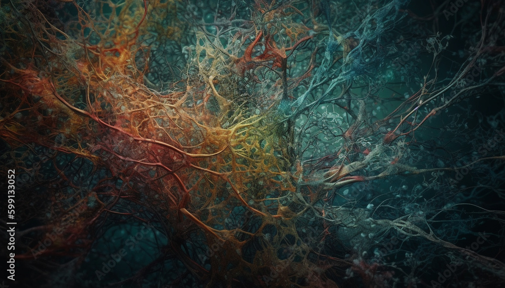 Poster glowing fish in deep underwater fractal pattern generated by ai