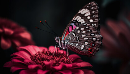 Vibrant butterfly pollinates single flower in springtime generated by AI