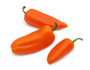 Fresh raw orange hot chili peppers isolated on white