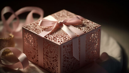 Wrapped gift box, shiny gold, elegant decoration generated by AI