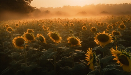Sunflower plant blossoms in vibrant autumn meadow generated by AI