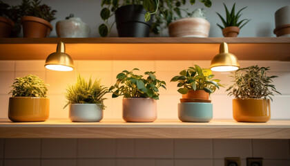 Fototapeta na wymiar Modern houseplant collection brightens up home interior generated by AI