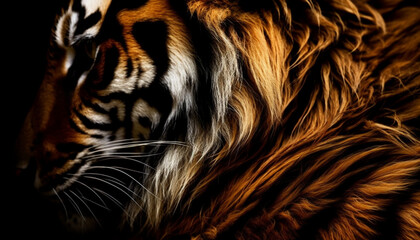 Striped beauty staring with aggression, majestic tiger generated by AI