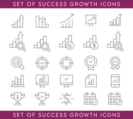 Set of icons Success Business Growth Icons Growing Graph Statistic business and icons set