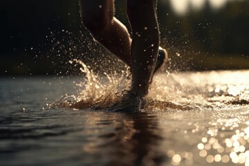 Athlete Jogging Through Water Backdrop Generative AI