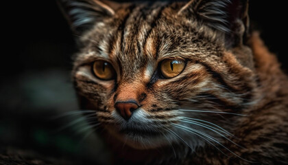 Fototapeta premium Fluffy kitten staring, close up, beauty in nature generated by AI