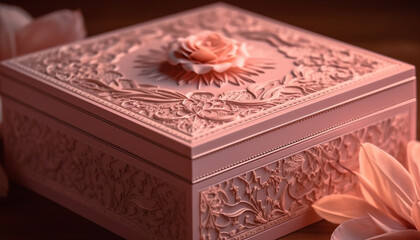 Elegant antique silk flower in ornate container generated by AI