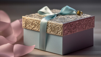 Luxury gift box wrapped in ornate paper generated by AI