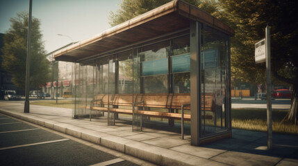 Fototapeta na wymiar outdoor or exterior bus stop at city with Generative AI