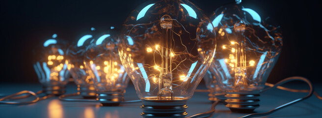  close up of a group of light bulbs on a table. Generative Ai