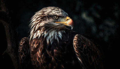 Obraz premium Majestic bird of prey perching on branch generated by AI